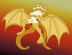  2020 2_tails 3_heads absurd_res anthro breasts digital_drawing_(artwork) digital_media_(artwork) dragon female feral genitals godzilla_(series) hair hi_res humanoid_genitalia hybrid hydra kaiju king_ghidorah monster multi_head multi_tail mynamej nipples non-mammal_breasts nude open_mouth pussy reptile scales scalie solo toho tongue tongue_out wings yellow_body yellow_scales yellow_skin 