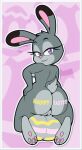  2021 anthro balls bedroom_eyes big_balls big_breasts big_butt breasts butt disney easter english_text eyelashes feet fur genitals grey_body grey_fur half-closed_eyes hand_on_hip herm hi_res holidays huge_balls hyper hyper_balls hyper_genitalia intersex judy_hopps kneeling lagomorph leporid long_eyelashes looking_at_viewer looking_back mammal narrowed_eyes nude pawpads paws pink_nose purple_eyes pussy rabbit seductive smile solo text thick_thighs thisnameistaken toes wide_hips zootopia 