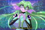  bartending_crow big_breasts blue_eyes breasts bubble dialogue female green_hair hair hi_res humanoid laa outside plant purple_body solo tree 