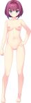  1girl absurdres aono_nana bangs barefoot blue_eyes blush collarbone completely_nude expressionless eyebrows_visible_through_hair facing_viewer full_body hair_intakes hand_on_hip highres looking_at_viewer navel no_pussy nude official_art photoshop_(medium) purple_hair short_hair solo standing transparent_background tsurukonnyaku umi_to_yuki_no_cyan_blue 