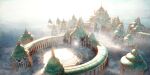  absurdres arabian_architecture architecture bloom building commentary day dome fog from_above highres hisamesy huge_filesize no_humans ocean original outdoors palace scenery water 