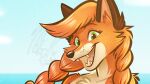  anthro braided_hair canid canine canis cropped female fox freckles green_eyes hair looking_at_viewer mammal nicnak044 patty_mac_sionnach preview solo 