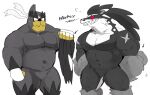  2021 anthro biped black_body duo featureless_crotch fur humanoid_hands hyaku_(artist) japanese_text kemono legendary_pok&eacute;mon male multicolored_body multicolored_fur musclegut nintendo obstagoon pok&eacute;mon pok&eacute;mon_(species) simple_background text two_tone_body two_tone_fur urshifu video_games white_background white_body white_fur 