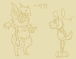  anthro breasts canid canine canis chart chiropteran chubby_female disembodied_wings domestic_dog doodle_(doodledoggy) doodledoggy duo eyewear female fingerguns fluffy grin height_chart male mammal neck_tuft slightly_chubby small_breasts smile sunglasses thick_thighs toonkind tuft 