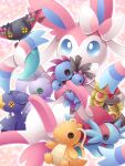  blue_eyes character_doll commentary_request doll dragapult dragonite dreepy garchomp gen_1_pokemon gen_3_pokemon gen_4_pokemon gen_5_pokemon gen_6_pokemon gen_7_pokemon gen_8_pokemon goodra highres holding holding_doll hydreigon kommo-o mouth_hold paws pokemon pokemon_(creature) salamence sasabunecafe solo sylveon toes 