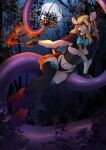  5_fingers anthro blonde_hair blue_eyes breasts cervid clothed clothing deeless detailed_background digital_media_(artwork) eyebrows eyelashes female fingers hair hi_res hooves looking_at_viewer mammal moon night outside sky star starry_sky 
