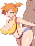  1boy 1girl areola_slip areolae blue_eyes blue_shorts blush breasts cleavage clothed_female_nude_male clothed_sex dd41023237 faceless faceless_male hetero highres implied_sex large_breasts md5_mismatch medium_hair misty_(pokemon) nude open_fly open_mouth orange_hair pokemon pokemon_(anime) pokemon_(classic_anime) ponytail scoop_neck sex sex_from_behind shorts smile standing standing_sex tied_hair tongue white_background 