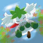  all_fours ambiguous_gender blush eyes_closed feces feral legendary_pok&eacute;mon low-angle_view nintendo outside pok&eacute;mon pok&eacute;mon_(species) pooping scat shaymin sky_forme_shaymin solo tomukemono video_games 