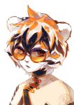  absurd_res anthro arknights black_body black_lip black_nose bust_portrait clothing eyewear felid female fur glasses hair hi_res humanoid_face hypergryph looking_at_viewer mammal multicolored_body multicolored_fur multicolored_hair orange_body orange_fur orange_hair pantherine portrait prawnsun short_hair simple_background studio_montagne tiger video_games waaifu_(arknights) white_background white_body white_fur white_hair 