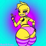  animatronic anthro avian bib bird chicken clothing eyebrows female fingers five_nights_at_freddy&#039;s five_nights_at_freddy&#039;s_2 galliform gallus_(genus) hair hi_res machine phasianid pink_cheeks retr0foxx robot sharp_teeth short_hair smile smiling_at_viewer solo teeth toy_chica_(fnaf) underwear video_games white_eyes 