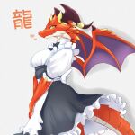  &lt;3 absurd_res anthro breasts brunhilda_(dragalia_lost) clothed clothing cygames dragalia_lost dragon female hi_res horn looking_at_viewer maid_uniform nintendo red_body red_scales scales scalie smile solo treyer uniform video_games western_dragon wings 