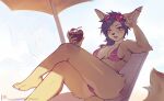  alcohol anthro beach beverage bikini canid canine clothing cocktail ear_piercing eerieeyes eyewear facial_piercing female fennec feral fox glasses hi_res industrial_piercing lip_piercing looking_at_viewer mammal piercing seaside solo swimwear 