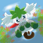  all_fours ambiguous_gender blush feces feral legendary_pok&eacute;mon looking_down low-angle_view narrowed_eyes nintendo outside pok&eacute;mon pok&eacute;mon_(species) pooping relief scat shaymin sky_forme_shaymin solo tomukemono video_games 