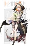  1girl amputee animal_ears bandage_over_one_eye bat_wings black_hair black_panties blonde_hair chimera collarbone colored_inner_hair commentary_request cross dragon_horns dragon_tail fangs fingernails flower fox_ears fox_tail full_body gradient_hair highres horns impaled long_fingernails monster_girl multicolored_hair original panties paws prosthesis prosthetic_arm prosthetic_leg red_eyes shirt skeletal_tail solo stitches t-shirt tail underwear vampire wings zenmaibook 