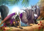  anthro areola breasts canid canine day deeless detailed_background digital_media_(artwork) eyebrows eyelashes feathered_wings feathers female hi_res hybrid mammal nipples nude outside sky wings 