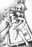  animal_ears barefoot bath breasts bunny_ears chocobo dark_skin doujinshi face feet final_fantasy final_fantasy_tactics_advance greyscale ha-ru highres monochrome multiple_girls ritz_malheur shara small_breasts viera 