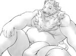  2021 anthro belly bulge clothing genital_outline hi_res humanoid_hands jinku_56 kemono male mammal moobs nipples overweight overweight_anthro overweight_male penis_outline simple_background sitting solo suid suina sus_(pig) underwear white_background wild_boar 