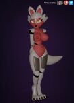  3_toes 3d_(artwork) animatronic anthro breasts canid canine digital_media_(artwork) eyelashes feet female five_nights_at_freddy&#039;s five_nights_at_freddy&#039;s_2 foxy_(fnaf) funtime_foxy_(fnaf) genitals hands_behind_back hi_res looking_at_viewer machine mammal nipples paws pink_body pink_breasts purple_background pussy robot shy simple_background solo toes video_games waeverstan white_body white_tail 
