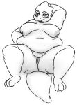  alphys anthro areola belly big_belly big_breasts black_and_white blush breasts buckteeth claws deep_navel eyewear female genitals glasses hand_behind_head lizard looking_aside looking_away love_handles lying monochrome navel nipples non-mammal_breasts nude obese obese_anthro obese_female on_back overweight overweight_anthro overweight_female pussy reptile scalie simple_background solo spread_legs spreading tail_spines teeth thick_tail thick_thighs undertale video_games wenisberry wide_hips 
