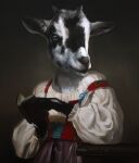  ambiguous_gender blue_eyes book bovid buridanscat caprine feral goat mammal oil_painting_(artwork) painting_(artwork) realistic solo traditional_media_(artwork) 