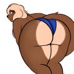  anthro big_butt breasts butt canid canine canis clothing domestic_dog female fur hair hi_res huge_butt looking_at_viewer looking_back mammal simple_background sleepingpowder solo thick_thighs 