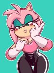  2020 alternate_costume amy_rose anthro bedroom_eyes black_nose blush breasts camel_toe cleavage clothed clothing cosplay eulipotyphlan female four-pundo front_view gloves hair handwear hedgehog looking_at_viewer mammal narrowed_eyes pink_hair portrait rouge_the_bat seductive solo sonic_the_hedgehog_(series) three-quarter_portrait 