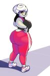  anthro big_butt butt canid canine canis clock clothed clothing conditional_dnp curvy_figure domestic_dog exercise_clothing female floppy_ears footwear freckles hair legwear mammal rear_view red_eyes shirt shoes short_hair simple_background smile solo standing t-shirt teeth thick_thighs tight_clothing tights topwear voluptuous watch white_hair wide_hips xopachi 