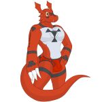  anthro balls_outline bandai_namco briefs bulge claws clothed clothing digimon digimon_(species) genital_outline guilmon male muscular muscular_anthro muscular_male notkastar pecs penis_outline smile solo underwear 