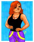  aaronhibiki aged_up anthro beauty_mark big_breasts black_eyes breasts brown_nose canid canine canis cleavage clothed clothing colored_nails curvaceous curvy_figure disney domestic_dog female goof_troop hair hi_res legwear mammal mature_anthro mature_female nails one_eye_obstructed orange_hair red_hair roxanne_(goof_troop) shirt solo tank_top tights topwear voluptuous yoga_pants 