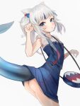  1girl animal_ears bangs blue_eyes blue_hair cat_ears fish_tail gawr_gura hakusyokuto highres hololive hololive_english looking_at_viewer multicolored_hair open_mouth shark_tail silver_hair solo streaked_hair tail virtual_youtuber 