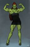  absurd_res armpit_hair big_breasts body_hair breasts clothing dress female flexing green_body hi_res high_heels humanoid humanoid_pointy_ears justsomenoob little_black_dress muscular muscular_female muscular_humanoid orc pose solo thick_thighs tube_dress tusks 