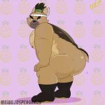  animated anthro belly blush boots boots_only butt canid canine canis clothing dibujospedorros domestic_dog footwear footwear_only male mammal mostly_nude musclegut nude scar solo tokyo_afterschool_summoners topknot twerking video_games yasuyori 