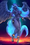  absurd_res anthro areola blue_body blue_feathers breasts equid equine feathers female friendship_is_magic genitals hasbro hi_res horn mammal my_little_pony nipples nude princess_luna_(mlp) pussy redwix solo unguligrade_anthro winged_unicorn wings 