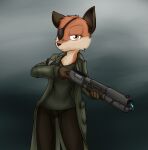  abstract_background anthro black_bottomwear black_clothing black_jeans black_pants bottomwear brown_body brown_clothing brown_fur brown_gloves canid canine clothing denim denim_clothing duster_coat eye_patch eyewear facial_scar farrow_(mutant:_year_zero) female flamethrower fox fur gloves green_clothing green_jacket green_shirt green_topwear gun handwear hi_res holding_object holding_weapon icon jacket jeans kaostheory901 looking_at_viewer mammal mutant:_year_zero mutant_(franchise) orange_body orange_eyes orange_fur pants pose ranged_weapon red_fox sandwich-anomaly scar shirt shotgun solo topwear unimpressed weapon white_body white_fur 