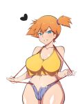  1girl bare_legs blush breasts covered_nipples curvy dd41023237 gloves gym_leader highres large_breasts looking_at_viewer misty_(pokemon) nintendo orange_hair pokemon pokemon_(anime) pokemon_(classic_anime) ponytail shiny shiny_hair shiny_skin short_shorts shorts side_ponytail smile solo standing suspenders 