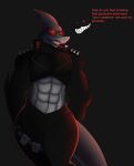  anthro clothed clothing corrupted dialogue duo eyewear fish glasses hi_res hypnotic_visor john_(photolol.03) leggings legwear male male/male marine muscular muscular_anthro muscular_male photolol.03 piercing shark shark_tail simple_background smile smiley_face spikes text thick_thighs 