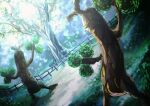  blurry commentary_request fence gen_2_pokemon gen_6_pokemon grass highres no_humans outdoors pokemon pokemon_(creature) rock sudowoodo tree trevenant yuro_(mangasukinoyuro) 