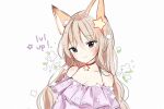  1girl animal_ears annytf anyuu black_eyes brown_hair commentary eyebrows_visible_through_hair fox_ears hair_ornament indie_virtual_youtuber jewelry long_hair looking_at_viewer necklace off-shoulder_shirt off_shoulder portrait purple_shirt shirt smile solo star_(symbol) star_hair_ornament star_necklace white_background 