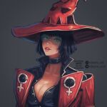  1girl black_hair choker guilty_gear guilty_gear_strive hat highres i-no idaero_ace mole mole_above_mouth portrait red_headwear red_lips short_hair sunglasses venus_symbol very_short_hair witch_hat 