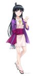  1girl absurdres ayasato_mayoi black_hair feet gyakuten_saiban hair_ornament half_updo highres japanese_clothes jewelry legs long_hair looking_at_viewer magatama murasaki2714 necklace simple_background smile solo white_background 
