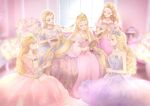  5girls anneliese_(barbie) annika_(barbie) ballerina ballet_dress barbie_(character) barbie_(franchise) barbie_and_the_magic_of_pegasus barbie_as_rapunzel barbie_as_the_princess_and_the_pauper barbie_in_the_nutcracker barbie_movies barbie_of_swan_lake bedroom blonde_hair blue_eyes bow braid brushing_another&#039;s_hair choker clara_(barbie) clara_(the_nutcracker) closed_eyes color_connection corset crossover crown curly_hair dress feather-trimmed_sleeves feather_dress feathers flower formal friends gem gown hair_brush hair_brushing hair_color_connection hair_pulled_back holding holding_another&#039;s_hair holding_hair indoors jewelry juliet_sleeves light_blue_eyes long_hair long_sleeves look-alike looking_at_mirror mirror multiple_braids multiple_girls muted_color necklace odette_(barbie) okitafuji pale_color pastel_colors pink_background pink_dress princess princess_and_the_pauper puffy_sleeves purple_dress rapunzel rapunzel_(barbie) rapunzel_(grimm) ribbon ringlets rose seiza sitting sleeveless sleeveless_dress smile the_nutcracker tiara vase very_long_hair 