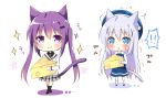  ! !! 2girls :&lt; animal_ears bangs beret bitter_crown black_footwear black_legwear black_shirt blazer blue_eyes blue_hair blue_headwear blush cat_ears cat_girl cat_tail chibi closed_mouth collared_shirt eyebrows_visible_through_hair gochuumon_wa_usagi_desu_ka? grey_neckwear hair_between_eyes hair_ornament hat jacket kafuu_chino kafuu_chino&#039;s_school_uniform kneehighs long_hair multiple_girls parted_lips plaid plaid_neckwear plaid_skirt pleated_skirt purple_eyes purple_hair ringed_eyes school_uniform shirt shoes skirt smile sparkle spoken_exclamation_mark tail tedeza_rize tedeza_rize&#039;s_school_uniform triangle_mouth twintails very_long_hair white_background white_jacket white_legwear white_skirt x_hair_ornament 