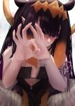  1girl absurdres black_collar blush breasts collar fur-trimmed_collar halo headpiece highres hololive hololive_english low_wings ninomae_ina&#039;nis pointy_ears purple_eyes purple_hair purple_nails small_breasts tagme tentacle_hair user_cugy7357 virtual_youtuber wings 