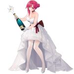  1girl alcohol azur_lane bare_shoulders black_prince_(azur_lane) black_prince_(pop_the_cork)_(azur_lane) bottle champagne_bottle dress hair_bun hair_ornament high_heels highres looking_at_viewer official_alternate_costume official_art pink_eyes pink_hair standing suisai thighhighs transparent_background white_dress white_footwear white_legwear wine_bottle 