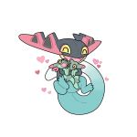  &gt;_&lt; commentary dragapult dreepy gen_8_pokemon happy heart highres holding holding_pokemon no_humans open_mouth pokemon pokemon_(creature) roselph smile tongue white_background |d 