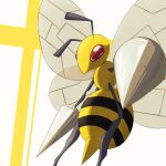  antennae bee beedrill bug commentary_request gen_1_pokemon highres insect no_humans perspective pokemon pokemon_(creature) red_eyes shiny solo takumi_(creativeocean18) two-tone_background 