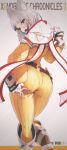  1girl animal_ears ass ass_grab bangs blunt_bangs bodysuit cat_ears facial_mark from_behind gloves grabbing_own_ass highres looking_back nia_(xenoblade) pantylines short_hair silver_hair simple_background solo thick_thighs thighs typo wangchaoran1 white_gloves xenoblade_chronicles_(series) xenoblade_chronicles_2 yellow_bodysuit yellow_eyes 