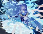  arknights astesia_(arknights) blue_eyes blue_hair hice_hideice highres long_hair sword weapon wings 