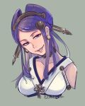  1girl bangs bare_shoulders breasts choker comb double_bun earrings fire_emblem fire_emblem_fates japanese_clothes jewelry large_breasts looking_at_viewer medium_hair orochi_(fire_emblem) purple_eyes purple_hair suikomu_now upper_body 