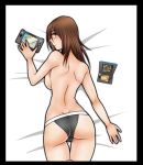  1girl ass backboob black_border black_panties blush border breasts brown_hair cowboy_shot erika_(living_with_hipstergirl_and_gamergirl) fire_emblem fire_emblem_awakening from_behind game_console handheld_game_console highres jago_dibuja large_breasts living_with_hipstergirl_and_gamergirl long_hair looking_at_viewer lying nintendo_ds on_stomach panties profile shadow shoulder_blades solo sumia the_legend_of_zelda the_legend_of_zelda:_the_wind_waker underwear wii_u 